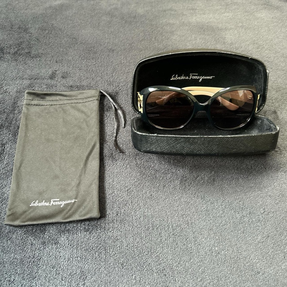 DISCONTINUED Vintage Salvatore Ferragamo black sunglasses with gold accents
